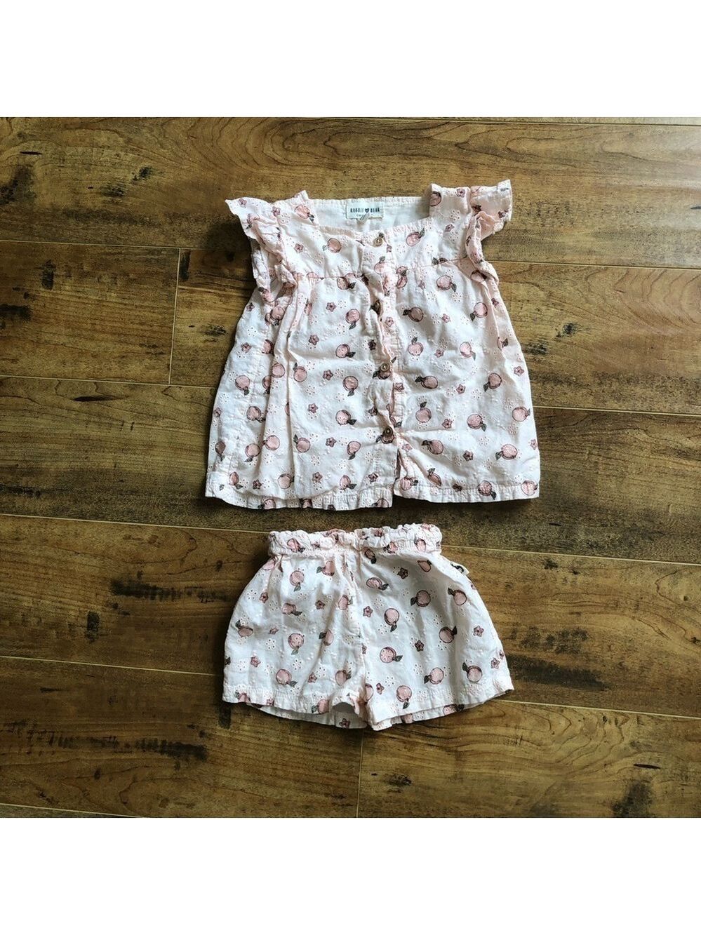 Rabbit + Bear Organic Cotton 2-Piece Top & Shorts Peach Set Baby Girl 24M